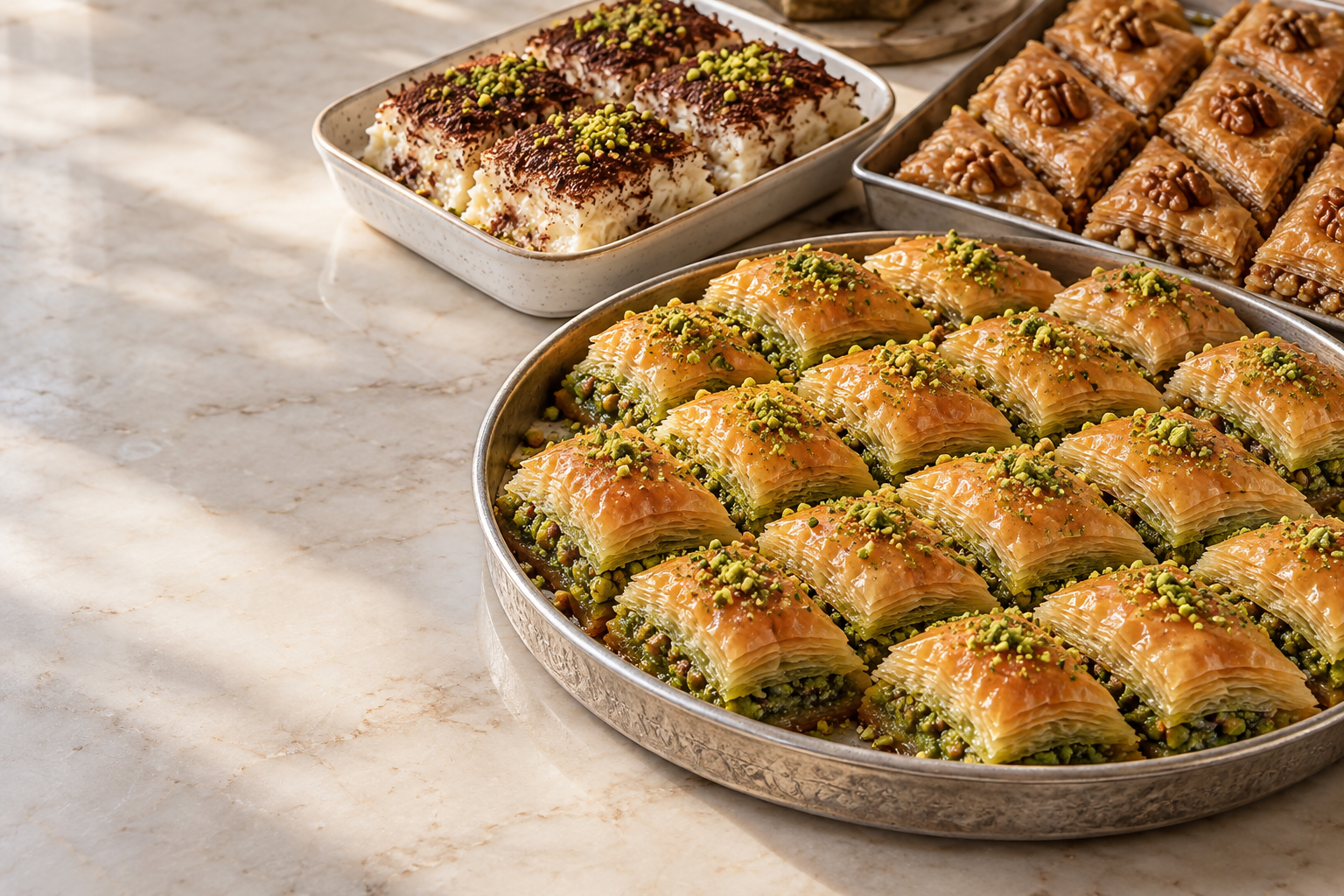 Fıstıklı, cevizli ve sütlü soğuk baklava çeşitleri